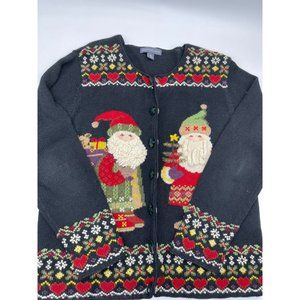 Northern Isles Cardigan Sweater Women's Medium Ramie Christmas Santa Embroidered